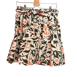 NWT Anthropologie Green and Orange Tropical Floral Print Tie Waist Skirt